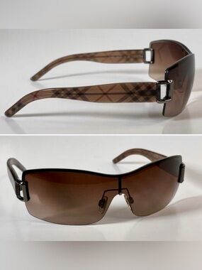 Deadstock Burberry Y2K Plaid Rimless Shield Sunglasses